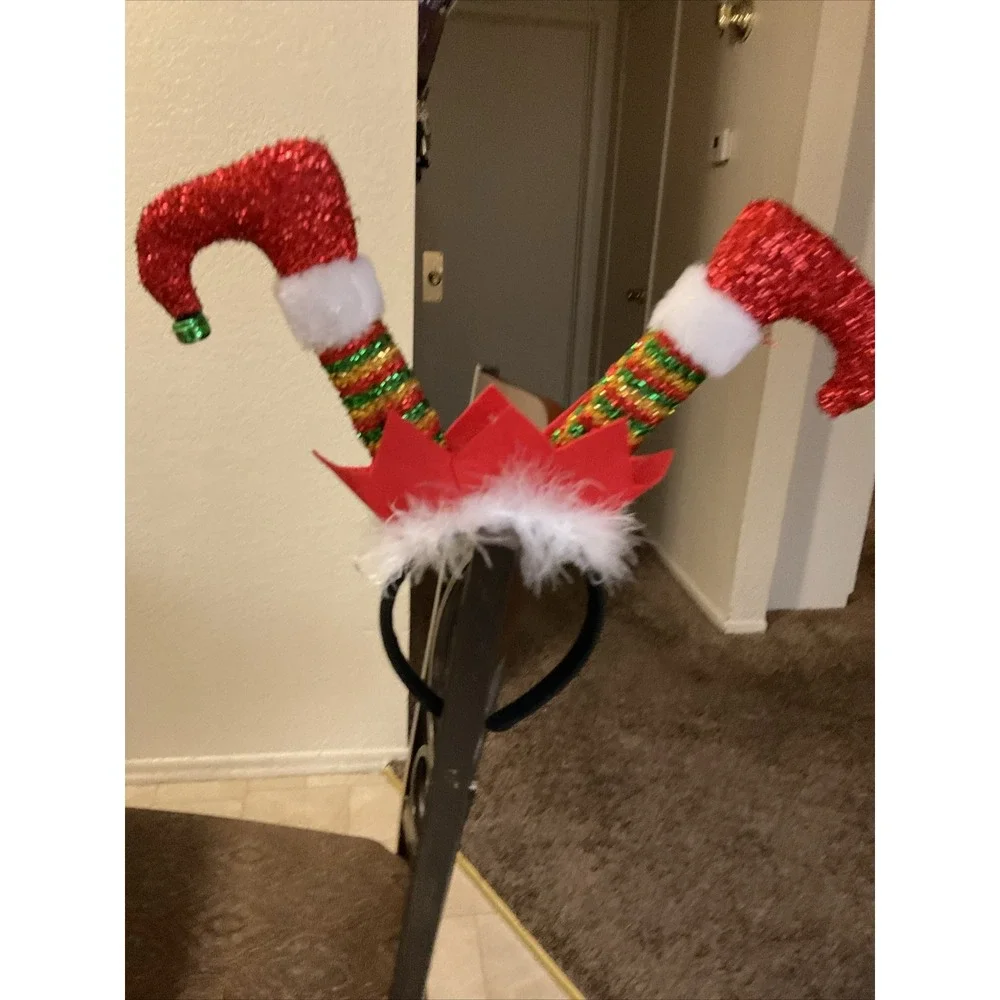 Elf Legs Headband Hat Topper Merry Brite Jingle Bells Christmas Party Costume